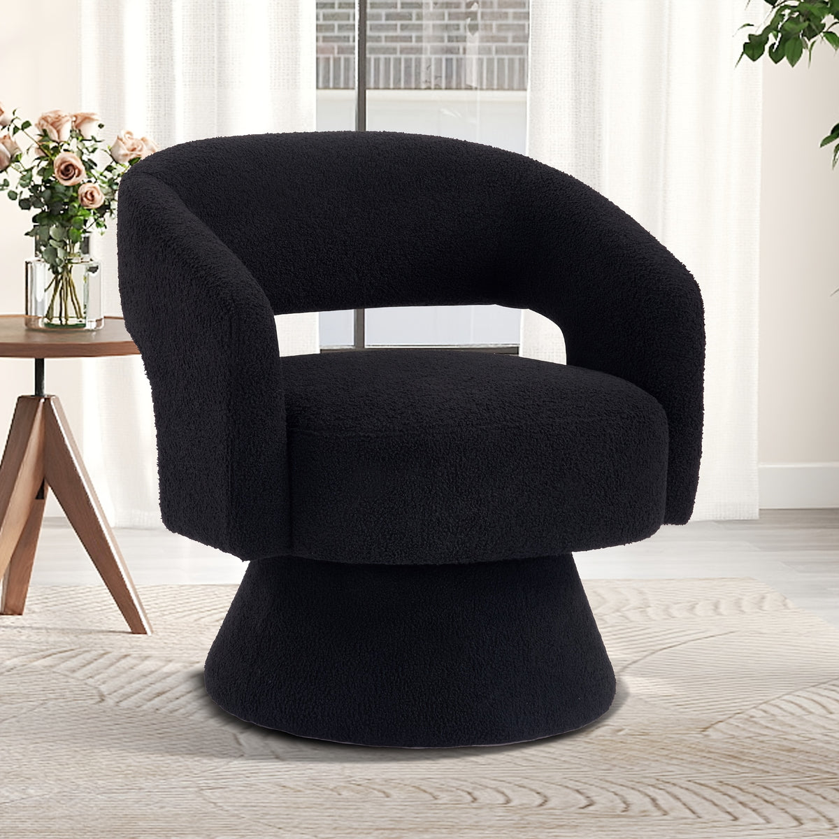 Swivel Accent Chair for Living Rooms and Reading Nooks, Modern Barrel-Shaped Lounge Armchair in Green, Orange or Black