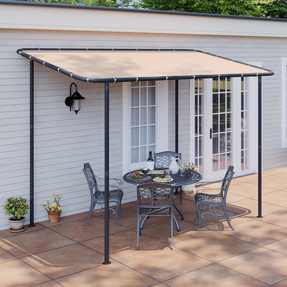 8X5FT/10x6FT/12x10FT Lean-to Gazebo Pergola - Wall Mounted Outdoor Canopy With Sloped Roof, Water And UV Resistant Awning For Patio, Deck, Backyard, Garden, Khaki