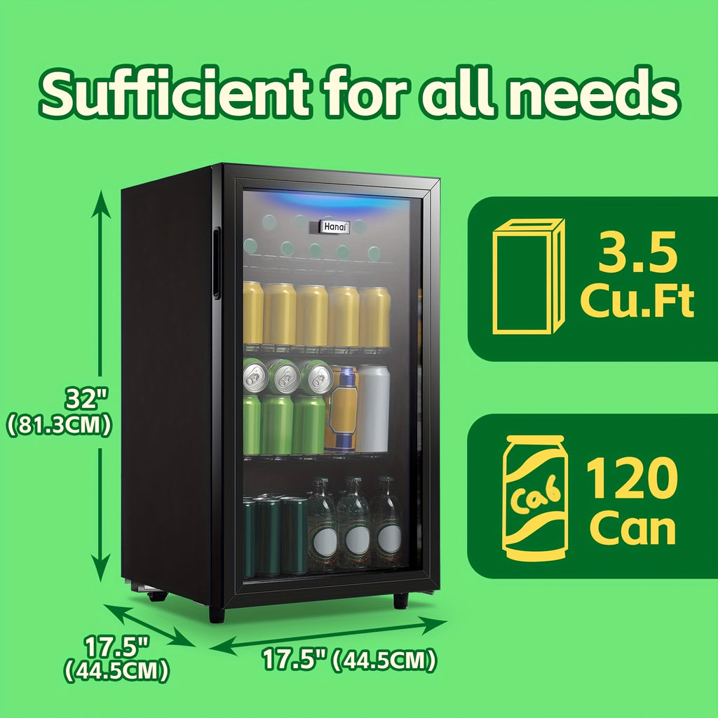 WANAI 3.5 Cu.Ft. Mini Beverage Fridge for Wine, 150 Can Small Wine Cooler for Home and Bar, Electronic Temperature Knob Control