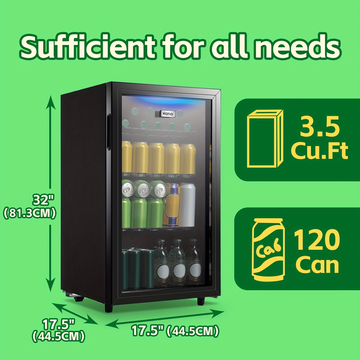 WANAI 3.5 Cu.Ft. Mini Beverage Fridge for Wine, 150 Can Small Wine Cooler for Home and Bar, Electronic Temperature Knob Control