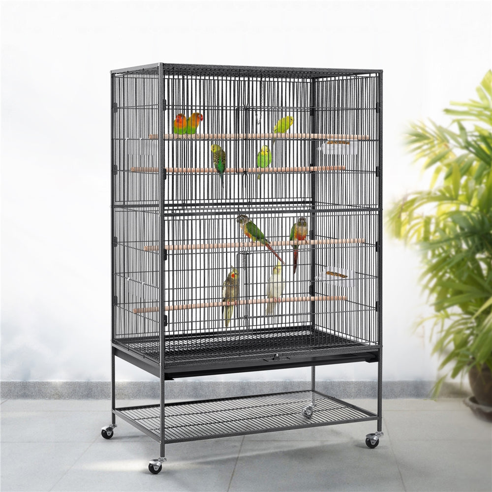 Costoffs Bird Cage 60.5-inch Extra-Large Parrot Cage Wrought Iron Bird Cage with Stand, Large Flight Cage for Conures, Parakeets, Cockatiels, African Greys and Small Pets, Multi-Bird Cage