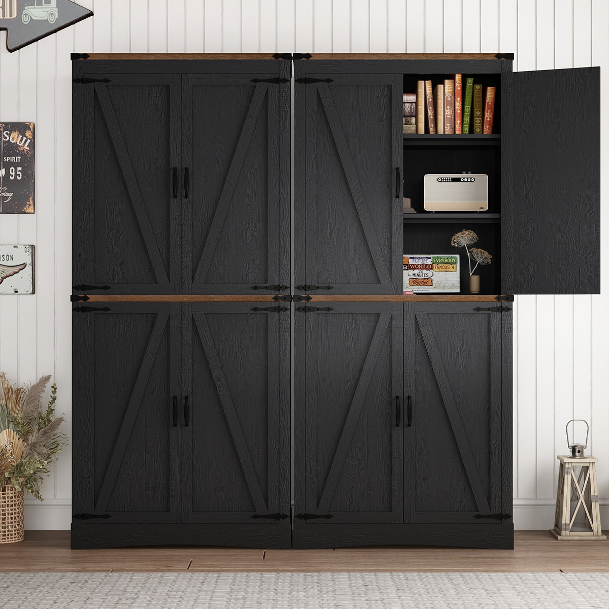 Farmhouse Tall Storage Cabinet with 4 Doors & Adjustable Shelves, 71in Pantry Cabinet for Kitchen, Living Room, Dining Room, Bathroom, Rustic Wood Storage Cabinet