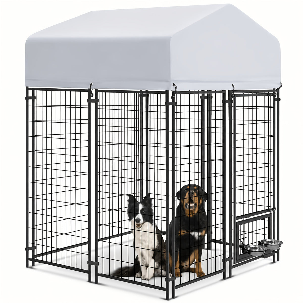 TOWALKER Outdoor Dog Enclosure for Big Dogs, Sturdy Welded Wire Steel Dog Play Area Fence Featuring a Secure Lock, Pet Pen with Uv-Resistant Roof Cover for Outdoor Use
