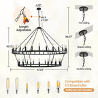 [Modern Farmhouse Chandelier] Modern Farmhouse Chandelier 2 Tier Round Wheel Chandelier Large High Ceiling Light