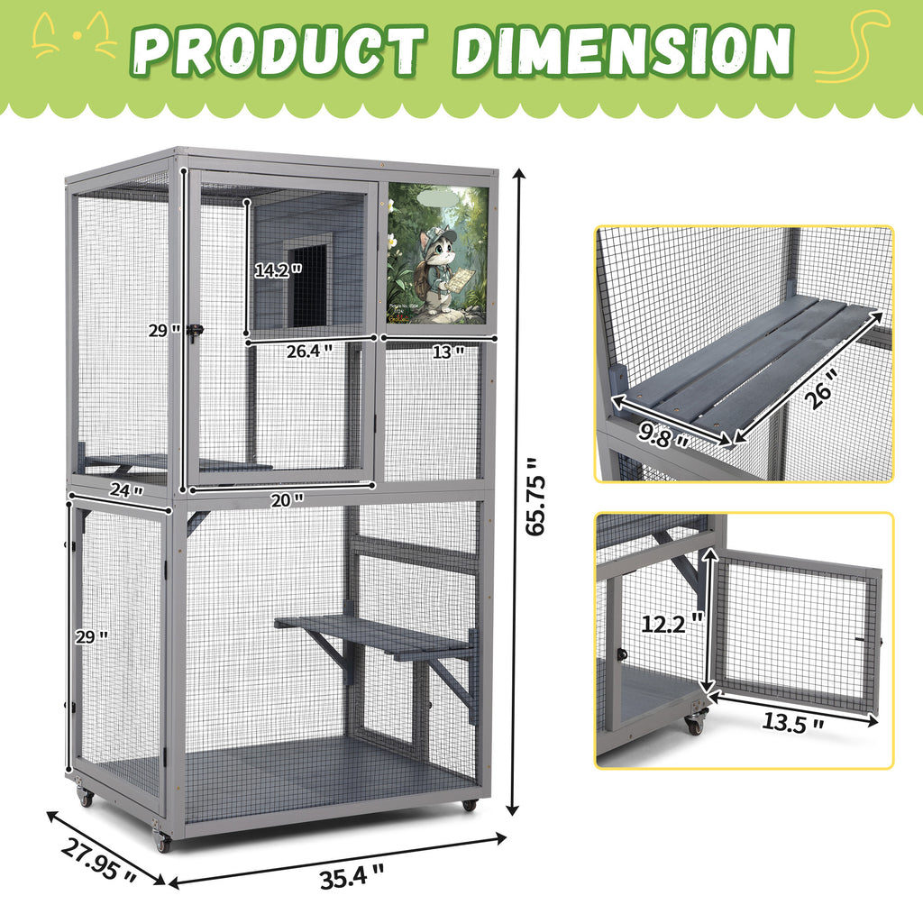 Catio on Wheels for Patio, Outdoor Cat Enclosure Window Access
