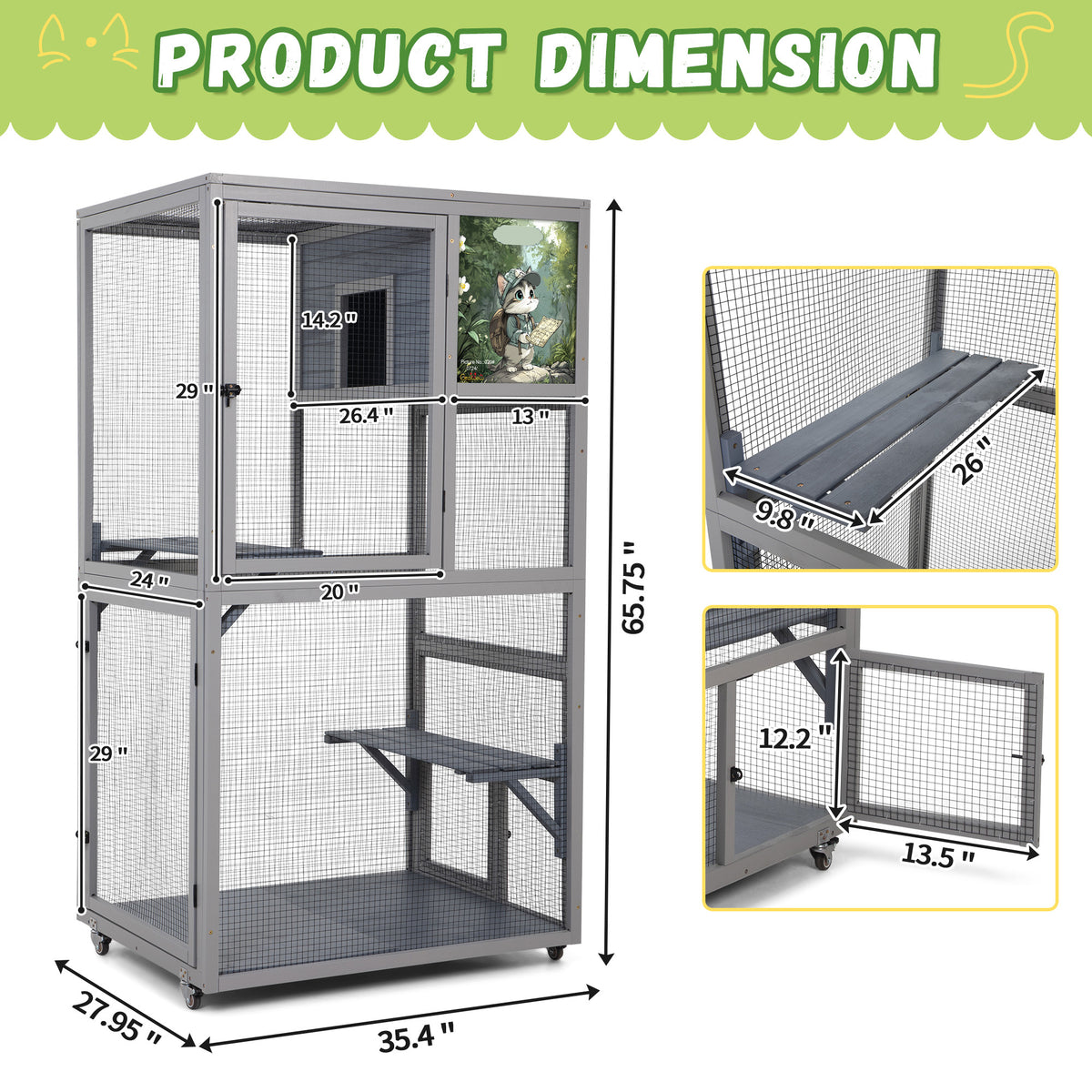 Catio on Wheels for Patio, Outdoor Cat Enclosure Window Access