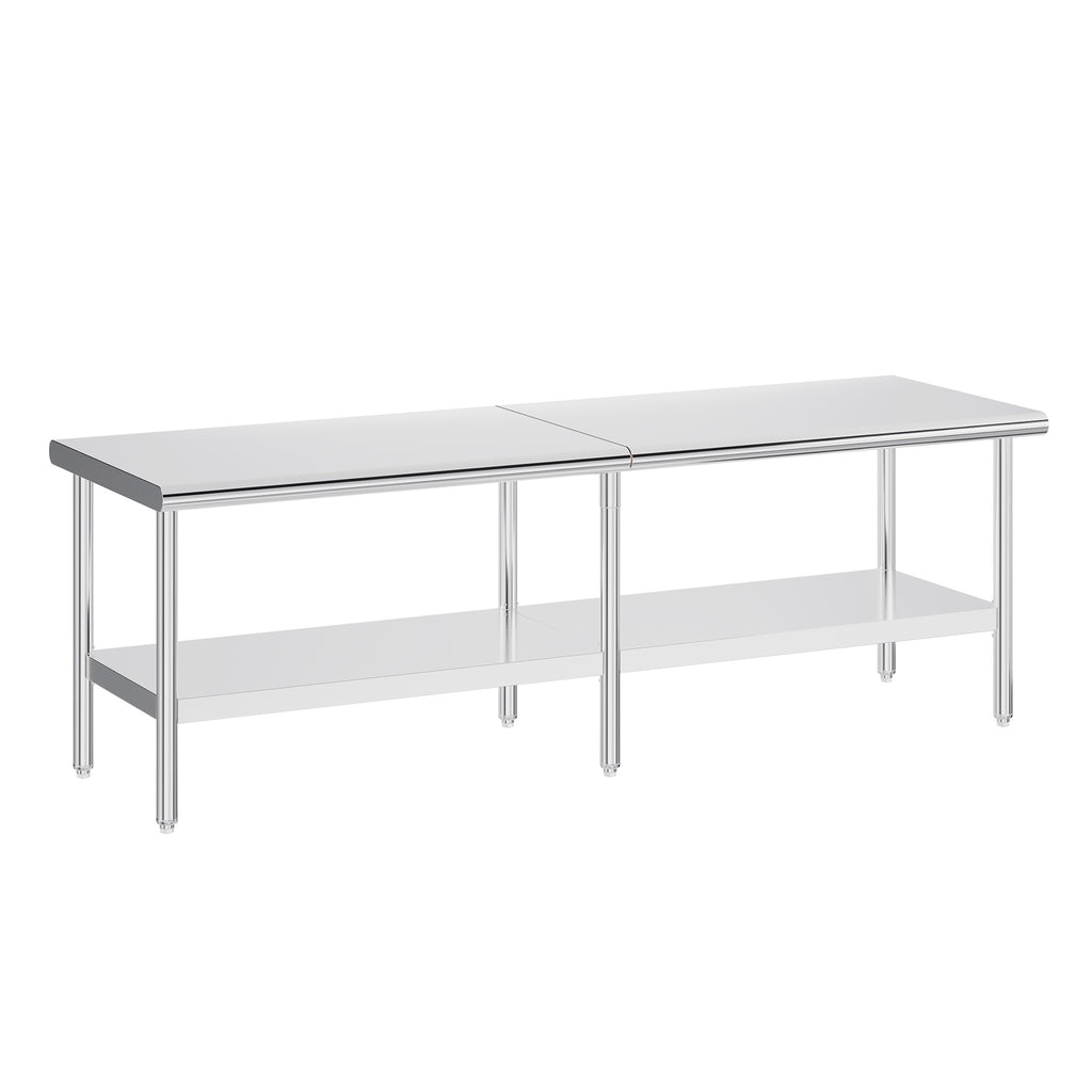 30×48–30×108 Inch Stainless Steel Commercial Work Table with Rounded Corners Adjustable Shelf And Feet for Kitchen Garage Gardening