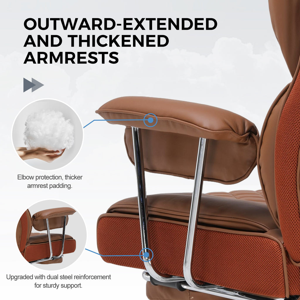 Executive Office Chair for Heavy People, Gaming Chair, Ergonomic Wide Desk Computer Chair with Pocket Spring Lumbar Support, Footrest, Outward Fixed Soft Armrests, High Back PU Leather, Height Adjustable, Big and Tall