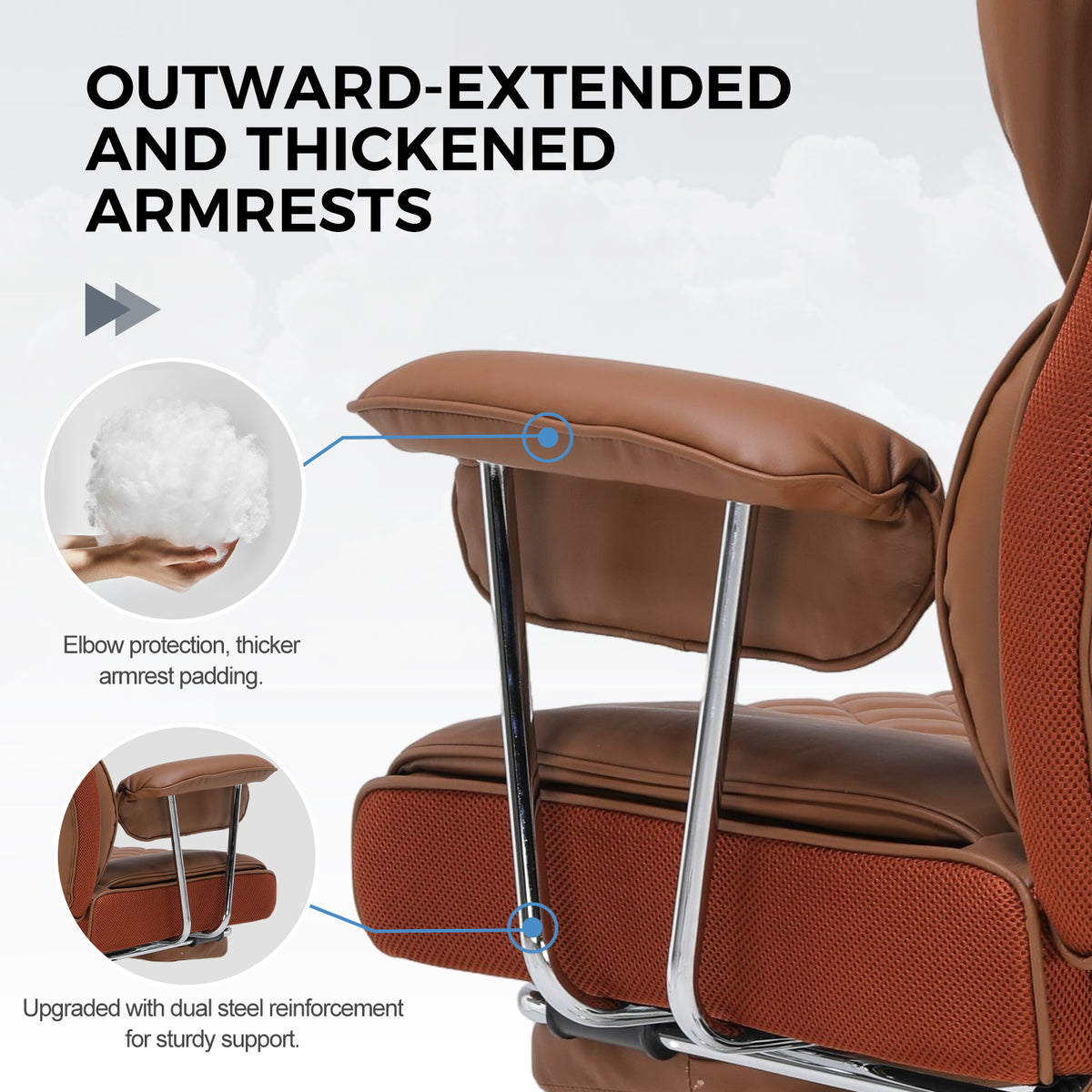 Executive Office Chair for Heavy People, Gaming Chair, Ergonomic Wide Desk Computer Chair with Pocket Spring Lumbar Support, Footrest, Outward Fixed Soft Armrests, High Back PU Leather, Height Adjustable, Big and Tall