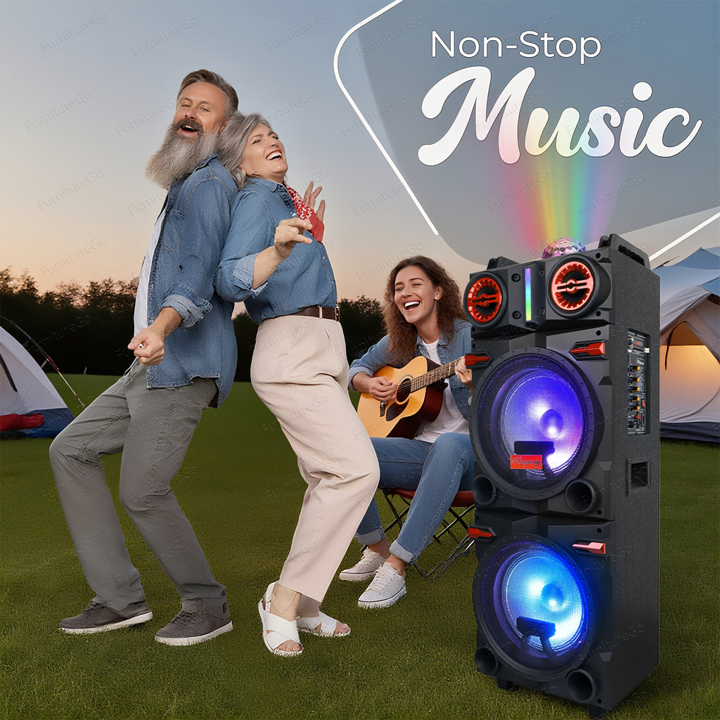 10" Dual Speaker System Built In BT for Wireless Connection, LED Party Lights, FM Radio, AUX/Microphone Inputs - Portable PA System for Parties, Karaoke, DJ (Includes Wired Mic)