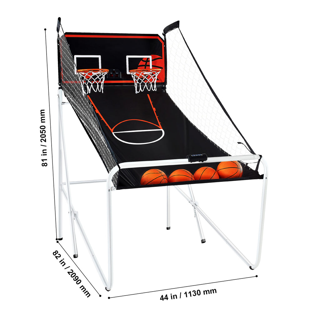 VEVOR Foldable Basketball Arcade Game, 2 Player Indoor Basketball Game, Home Dual Shot Sport with 4 Balls, 8 Game Modes, Electronic Scoreboard, and Inflation Pump, Adults (Black & White)