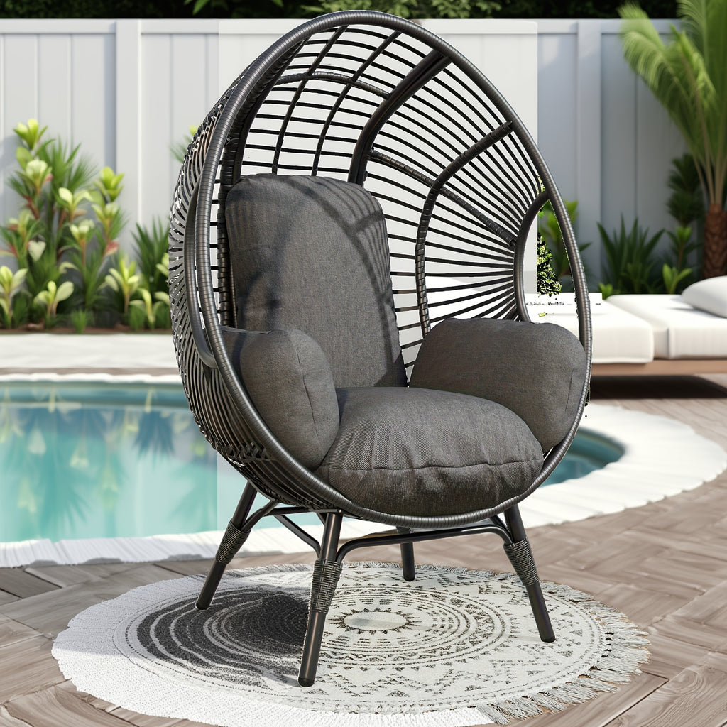 Outdoor Egg Chair Wicker Oversized Egg Basket Chair With Stand Lounger Chairs With Cushion 500lbs Capacity For Patio Garden Backyard Balcony