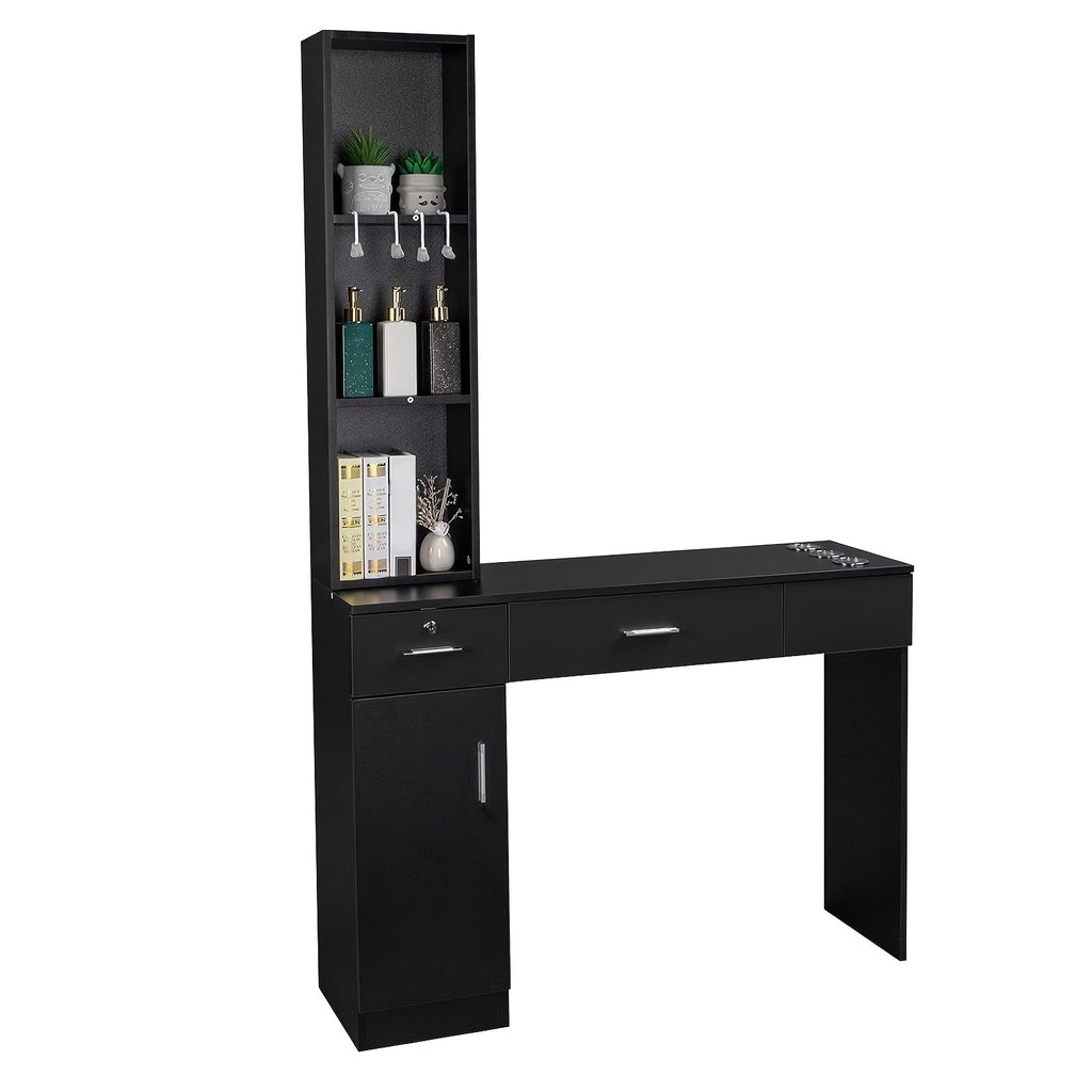 OmySalon Stations for Hair Stylist, Locking Barber Station Organizer, Wall Mount Hair Styling Equipment with 2 Drawers, 1 Storage Compartment, 3 Open Shelves, for Beauty Spa Bedroom Hairdresser, Black/Black&Red/White