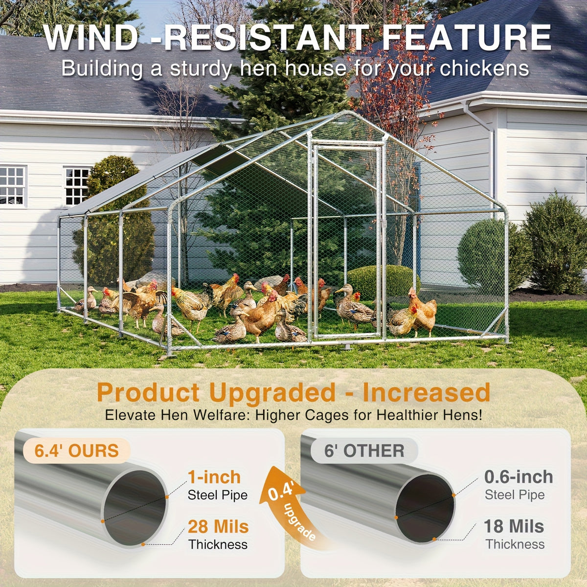 Nordivale Large Metal Chicken Coop with Winter Wrap Cover - 10x6.7x6.4ft/20x10x6.4ft Walk-in Chicken Run for Hens/Ducks/Rabbits, All-Weather Poultry Pen with Lock for Outdoor and Backyard, Farm, Duck Rabbit Cage Poultry Pen