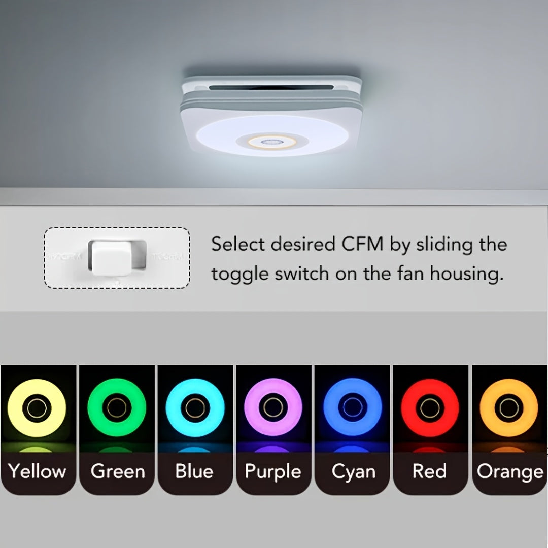 [3-in-1 Bluetooth Fan] SYVIO Bathroom Exhaust Fan with Bluetooth Speaker, 3-in-1, (100/150 CFM | 1.0 Sone Ultra-quiet)Dual Wind Speed, 30W High-efficiency Ventilation, Integrated 1300lm RGB Three-color Temperature LED Night Lighting (2700K/4000K/6500K) Mu