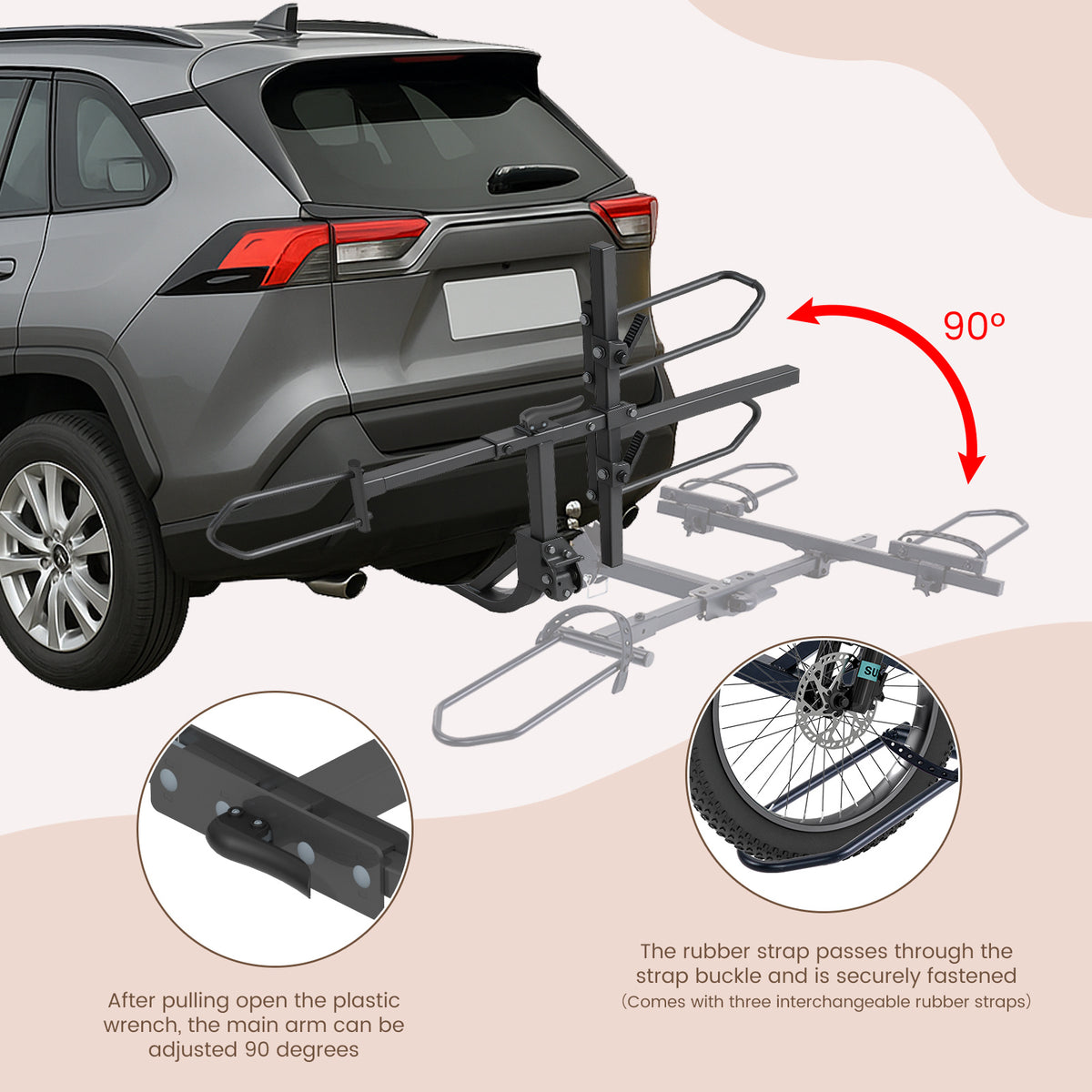 Heavy-Duty Foldable Bike Carrier for 3-Wheel Bicycles, Rear Platform Rack for Adult Tricycle, Fat Tire Trike Carrier Rack for SUV Truck RV, Fits 5" Wide Tires, Heavy Duty