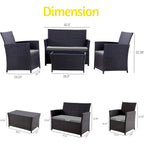 Outdoor Sectional Sofa Set with Tempered Glass Table — 4-Piece PE Wicker Patio Conversation Set