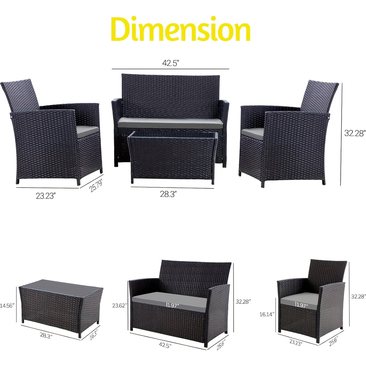Outdoor Sectional Sofa Set with Tempered Glass Table — 4-Piece PE Wicker Patio Conversation Set