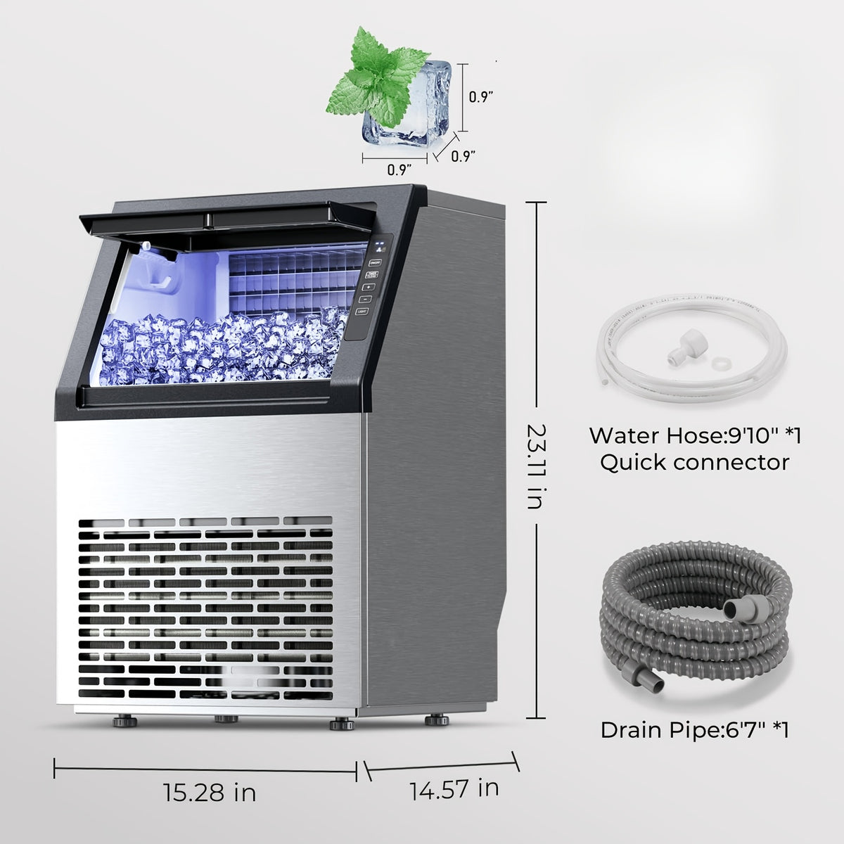Large Ice Maker, 66Lbs/ 80Lbs/ 100Lbs Commercial Ice Maker, 24 Hour Timer, Self Cleaning Under Ice Machine, Automatic Full Ice Stop, Adjustable Ice Thickness And Ice Making Time, Suitable for Restaurants, Hospitals, Bars, Cafes, Laboratories