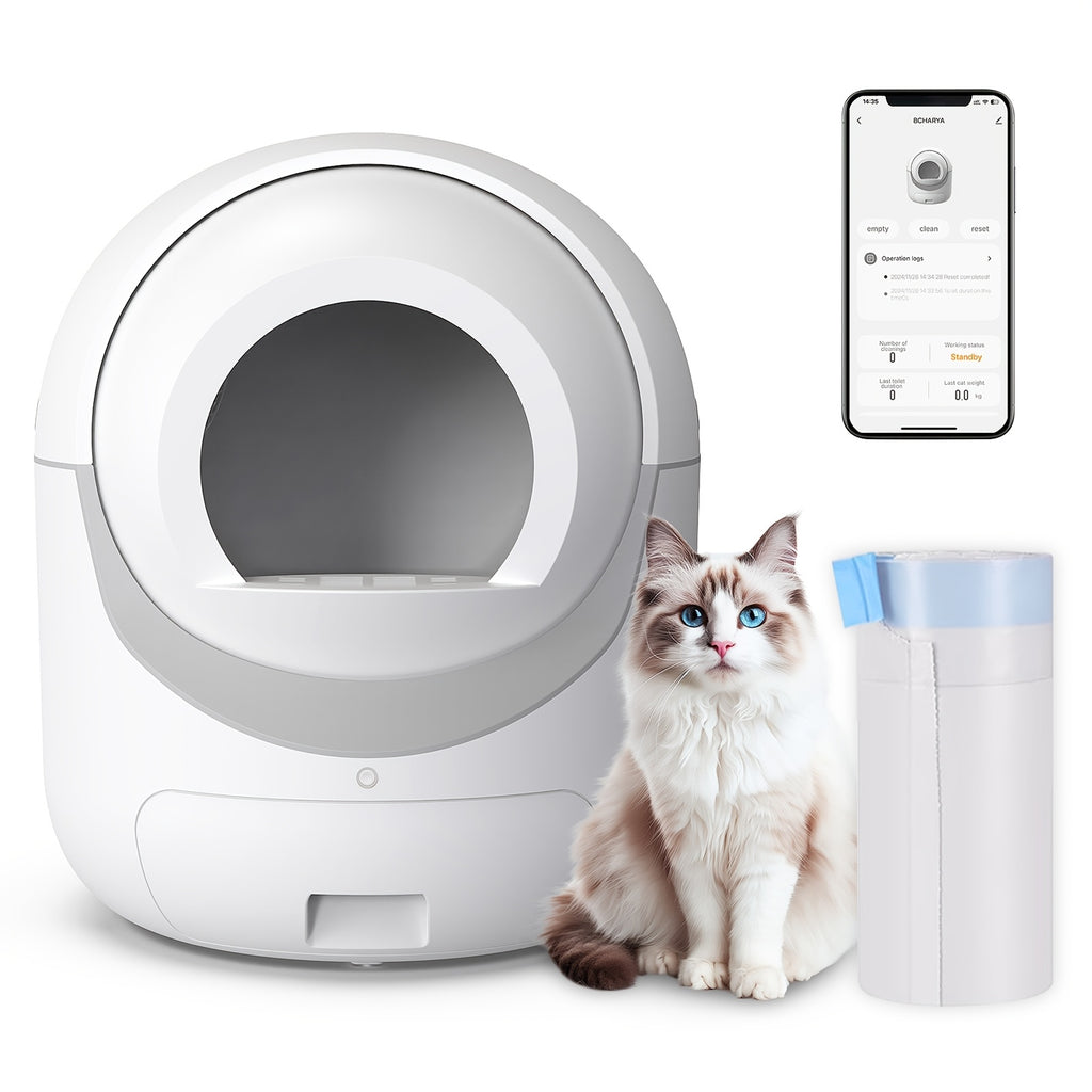Self Cleaning Cat Litter Box, Automatic Cat Litter Box with APP Control Odor Removal Safety Protection for Multiple Cats, with Garbage Bags