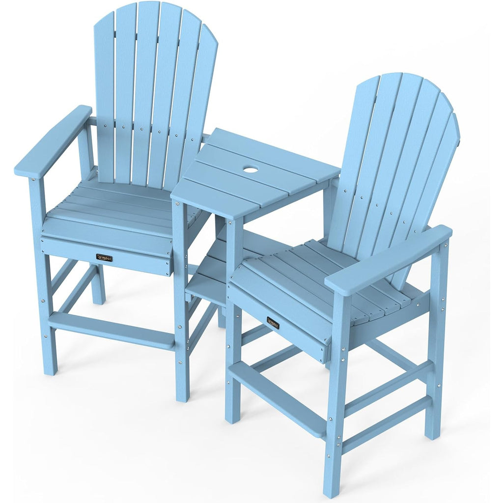 Tall Adirondack Chairs Set of 2 HDPE Balcony Chair with Double Connecting Tray Weather Resistant Outdoor Bar Stools for Patio Deck Lawn Pool Backyard Black