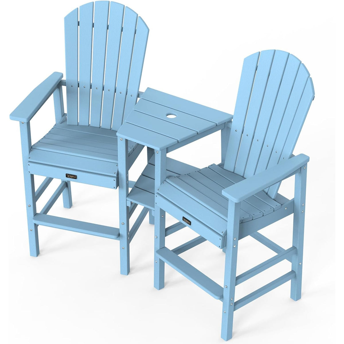 Tall Adirondack Chairs Set of 2 HDPE Balcony Chair with Double Connecting Tray Weather Resistant Outdoor Bar Stools for Patio Deck Lawn Pool Backyard Black