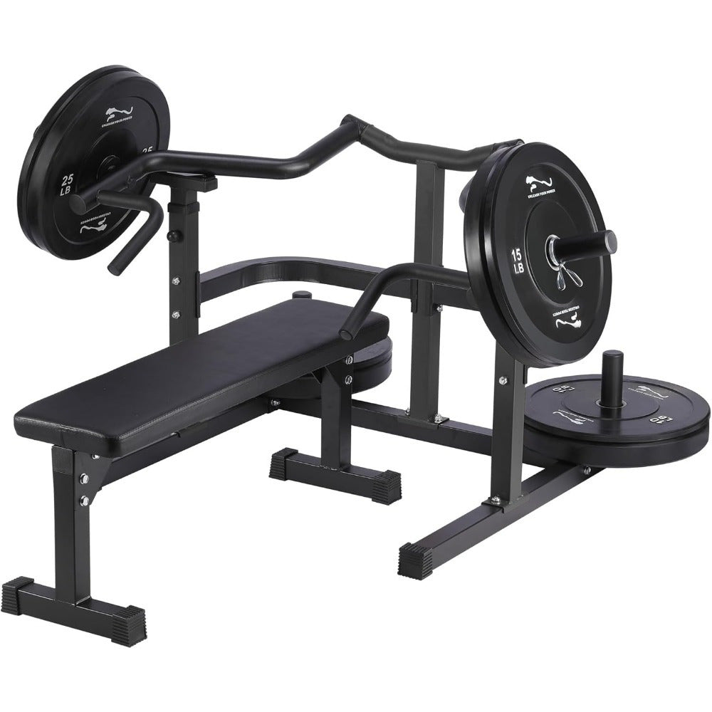 Heavy-Duty Adjustable Chest Press Machine with Bench - Home Gym Bench Press Rack w/ Independent Converging Arms, Smooth Bearing System & Flat Bench for Upper Body Strength Training (/) - Steel Weight Training Equipment Suitable for Home Gym