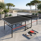 8ft Folding Rolling Table Tennis Table Regulation Ping Pong Table with 2 Paddles 3 Balls 1 Net And Post Set Fold-Up Design 4 Wheels for Easy Movement, BLACK