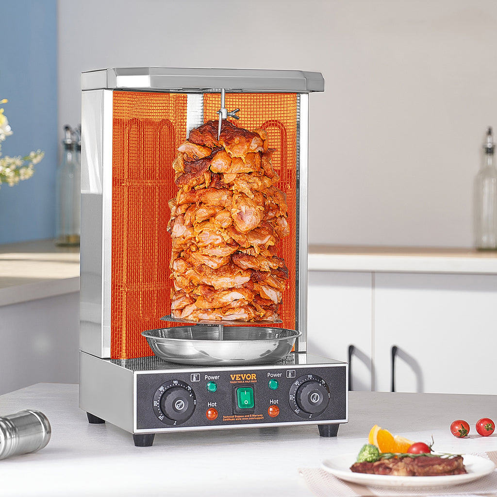 VEVOR Stainless Steel Shawarma Grill Machine Vertical Gyro Rotisserie Doner, Electric/Electric heating type/Gas (propane)