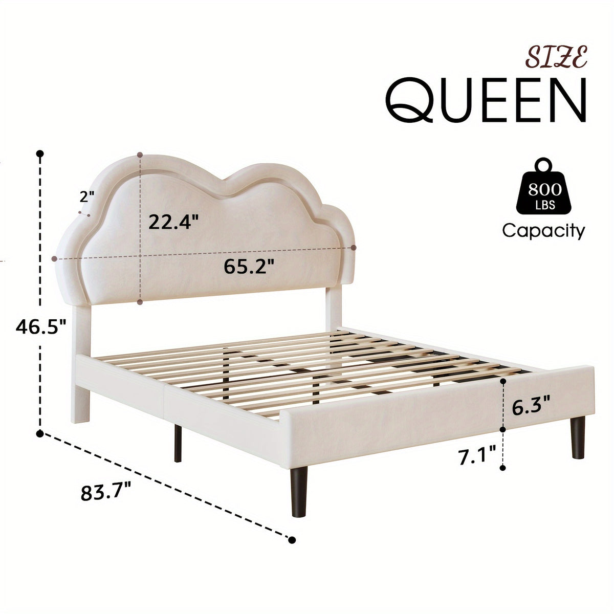 LUXOAK LED Velvet Platform Bed Featuring an Adjustable Cloud Headboard - No Box Spring Needed, Easy Assembly