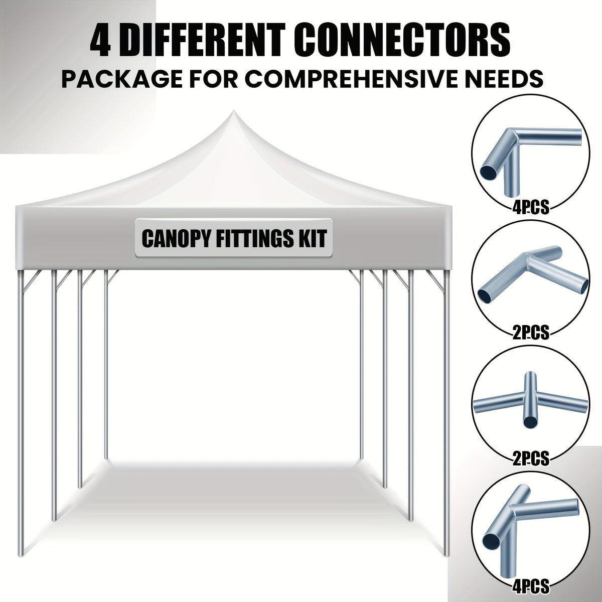 This Kit Includes 12pcs of Fittings Designed for an 8-Leg Style Canopy Frame, Suitable for Low Peak Shed Structures. It Is a Metal Garage Kit Intended for Use with 1 3/8-Inch Top Rails