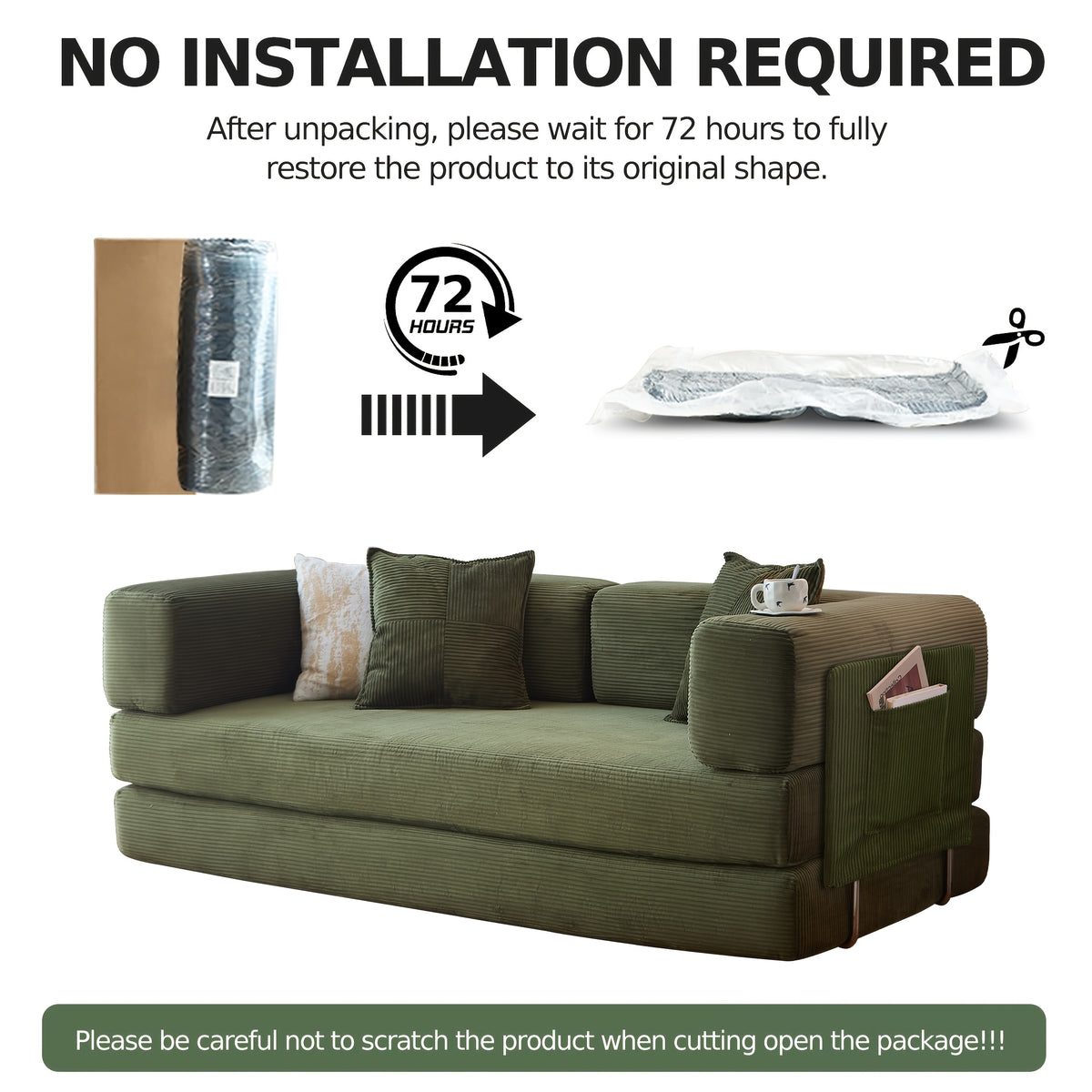 Boneless Sofa Bed, Modern Cloud Couch Folding Sofa Bed, Modular Sofa In A Box Compressed Memory Foam Sofa with Washable Sofa Cover for Living Room, Bedroom, Apartment