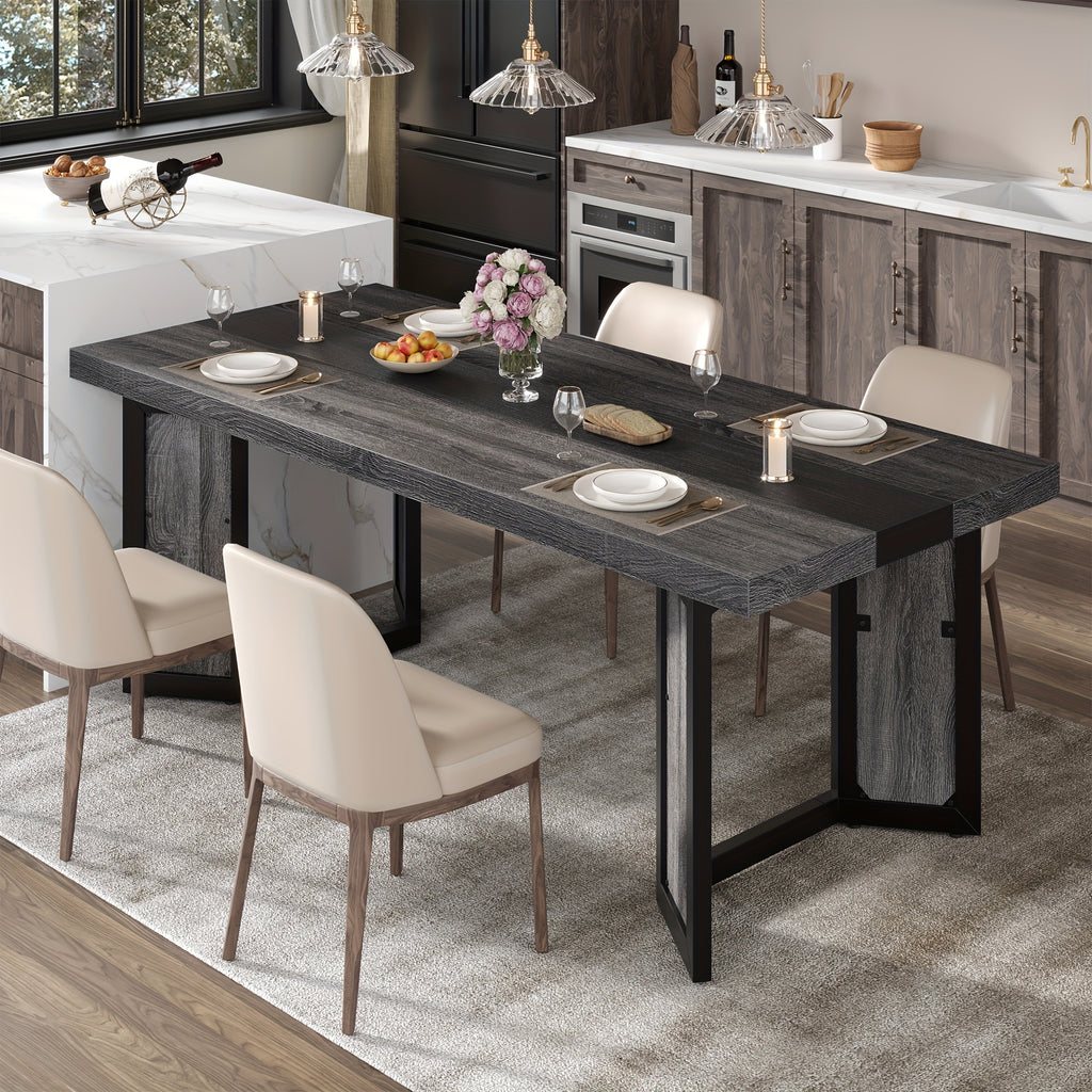 A Spacious Industrial Dining Table Designed for 6 to 8 Individuals, Measuring 71 Inches, Featuring a Robust Metal Frame And a Rustic Brown End, Perfect for Dining Rooms, Kitchens, Or Living Areas