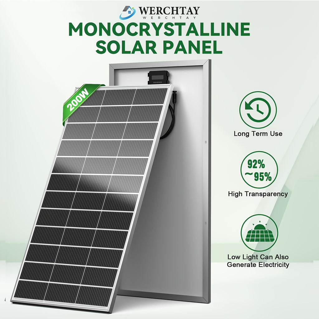 Werchtay 400W Solar Panel, 200W/200W*2 25.5% Efficient Conversion 12V Monocrystalline Solar Panel Module System, 18BB Hidden Busbar Design A+ Grade Chip Photovoltaic Module, for Outdoor RV Camping, Marine Farms, Home Roofs