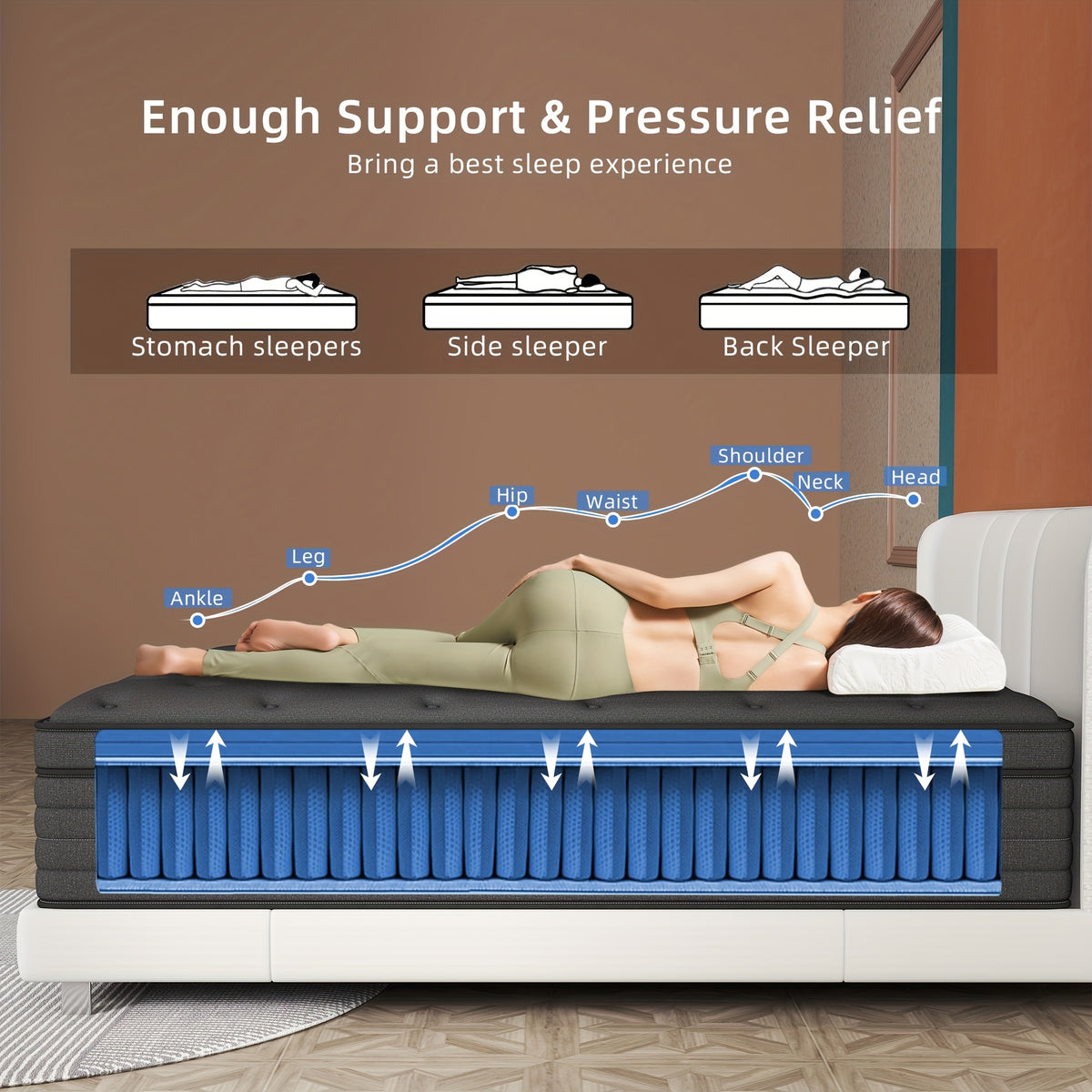 Memory Foam Hybrid Mattress Twin Full Queen King 8/10/12/14 Inch in a Box Individually Wrapped Coils Medium Firm Breathable Supportive