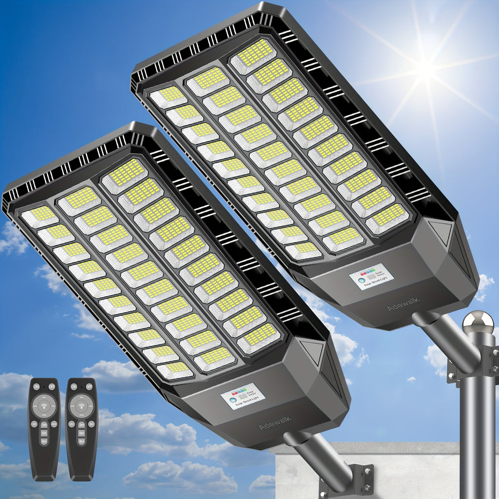 Adewalk 2 Pack Solar Street Light, Commercial Solar Street Lights IP65 Outdoor Dusk to Dawn, Solar Outdoor Light with Motion Sensor And Remote Control, Solar Parking Lot Lights for Garage, Yard, Barn, Path