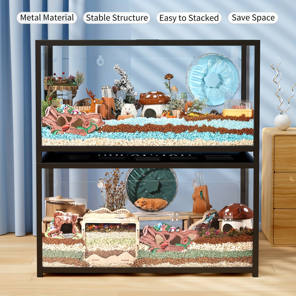 [Metal Hamster Cage] Bucatstate Metal Hamster Cage 2.0 (Free 20L Paper Bedding: Random Color) - Small Animal Habitat Large Stackable With Top Access Easy Assembly 39.3L X 19.7W X 20.6H Inches Dwarf Syrian Hamster Tank For Gerbil Mouse