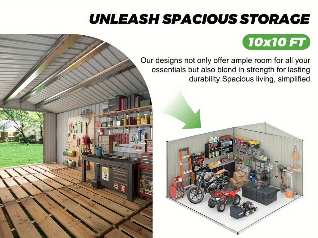 Metal Storage Shed, Large Outdoor Shed With Updated Frame Structure, Garden Tool Sheds For Backyard Patio Lawn, Grey