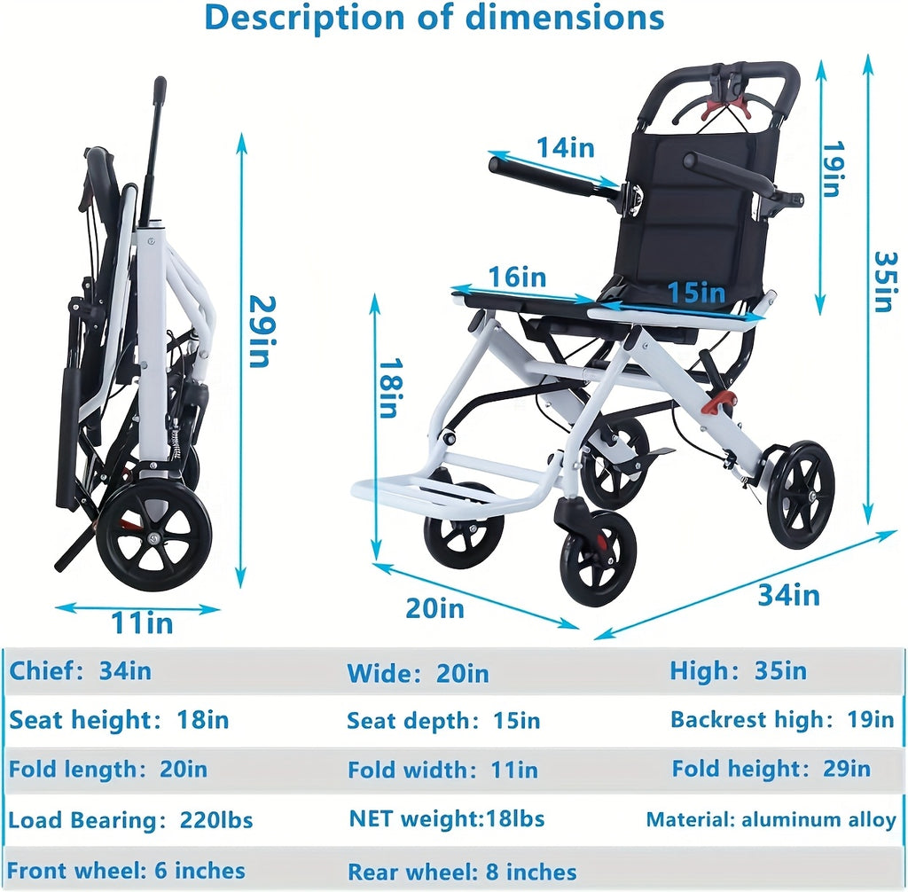 Aevi Ultra-Light Folding Portable Wheelchair for the Elderly, Portable Wheelchair for Adults and Children, Load Capacity 220 Lbs, Suitable for the Elderly, Adults, and Seniors for Outings, Can Be Placed in the Trunk