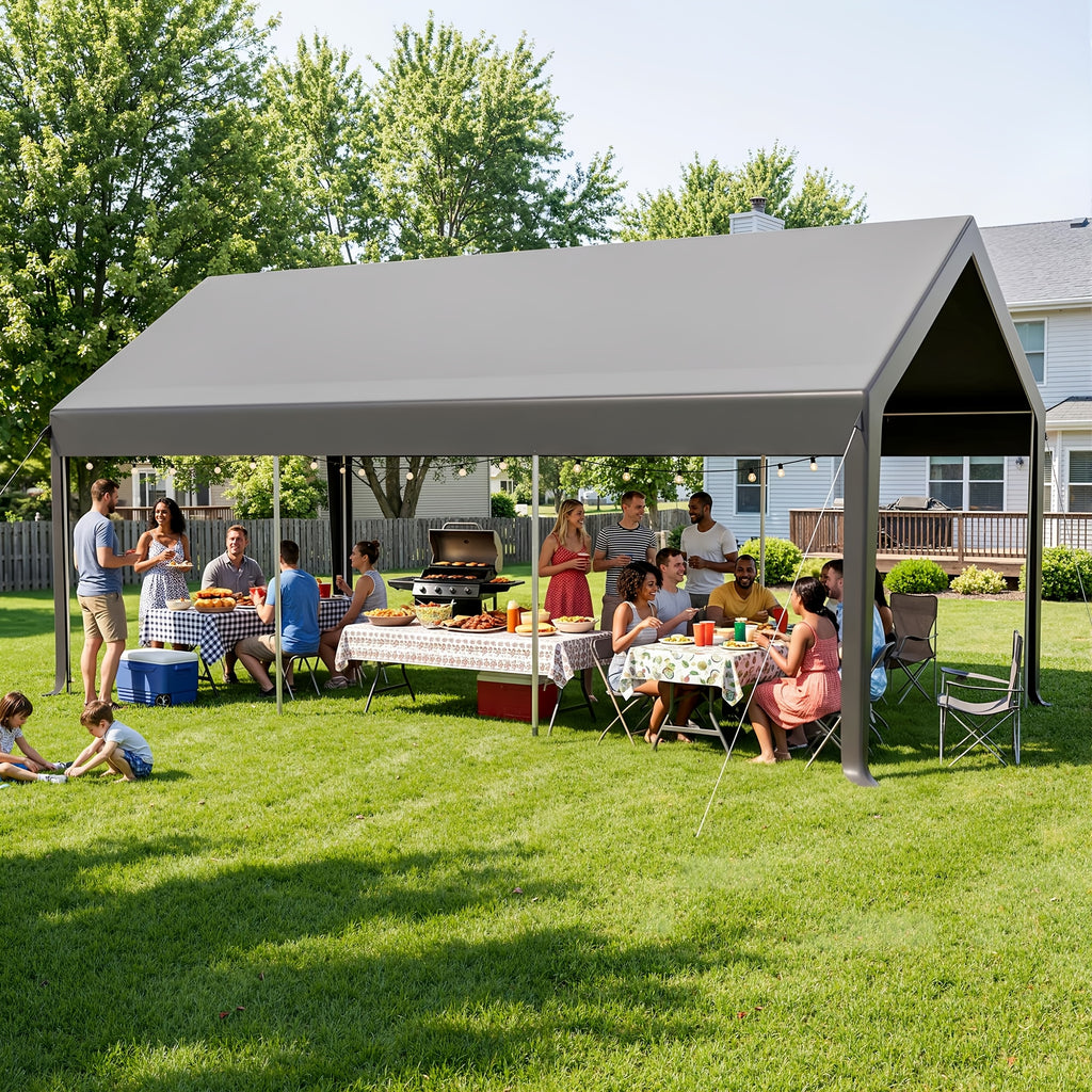 12X20 FT Heavy Duty Carport Canopy with Enhanced Base & Side-Opening Door, Portable Garage for Cars, Trucks, And Boats, Black