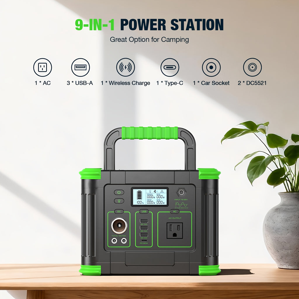 Portable Power Station 330W, Solar Power Bank 288.6Wh, Battery Power Station with 110V Pure Sine Wave Output, Fast Charging, Battery Backup Supply for Home Backup, Emergencies, Camping, And Outdoor Adventures