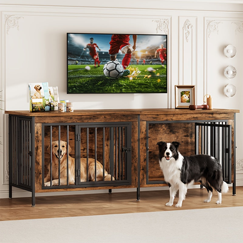 63inch Furniture for Dog Crates, A Double Cage Featuring A Storage Top, Multi-Functional TV Stand Side Table for 2 Large Dogs, Indoor Pet Cage