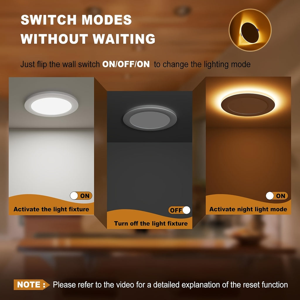 6/12/24-Pack 6-Inch 5CCT Recessed Night Lights (2200K), 6-Inch Canless LED Recessed Lights, 2700K-5000K Optional, 12W=130W, 1050LM Dimmable, ETL Certified