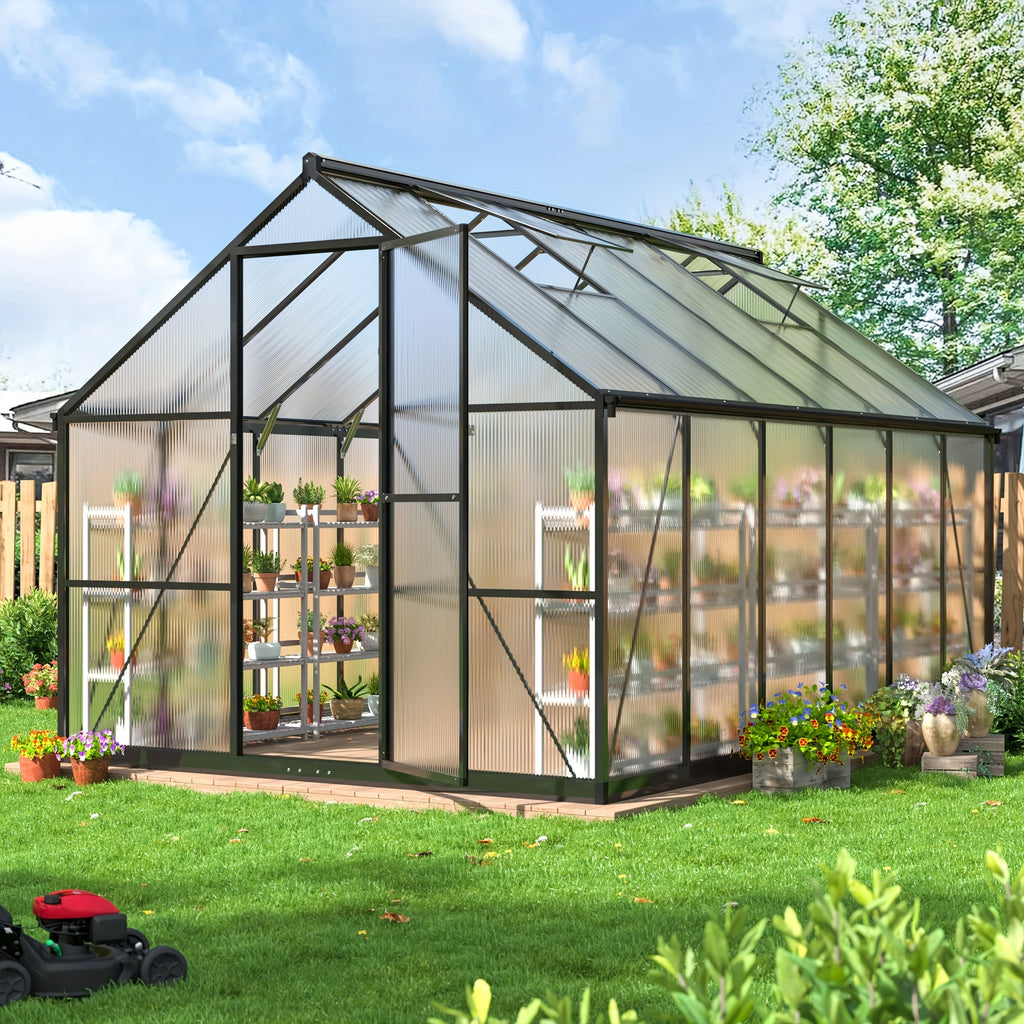 [Large Walk-in Greenhouse] VIWAT Greenhouse for Outdoors, Polycarbonate Greenhouse With Quick Setup Structure and Roof Vent, Aluminum Large Walk-in Greenhouse for Outside Garden Backyard, Garden Houses