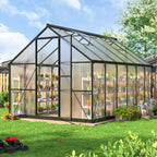[Large Walk-in Greenhouse] VIWAT Greenhouse for Outdoors, Polycarbonate Greenhouse With Quick Setup Structure and Roof Vent, Aluminum Large Walk-in Greenhouse for Outside Garden Backyard, Garden Houses