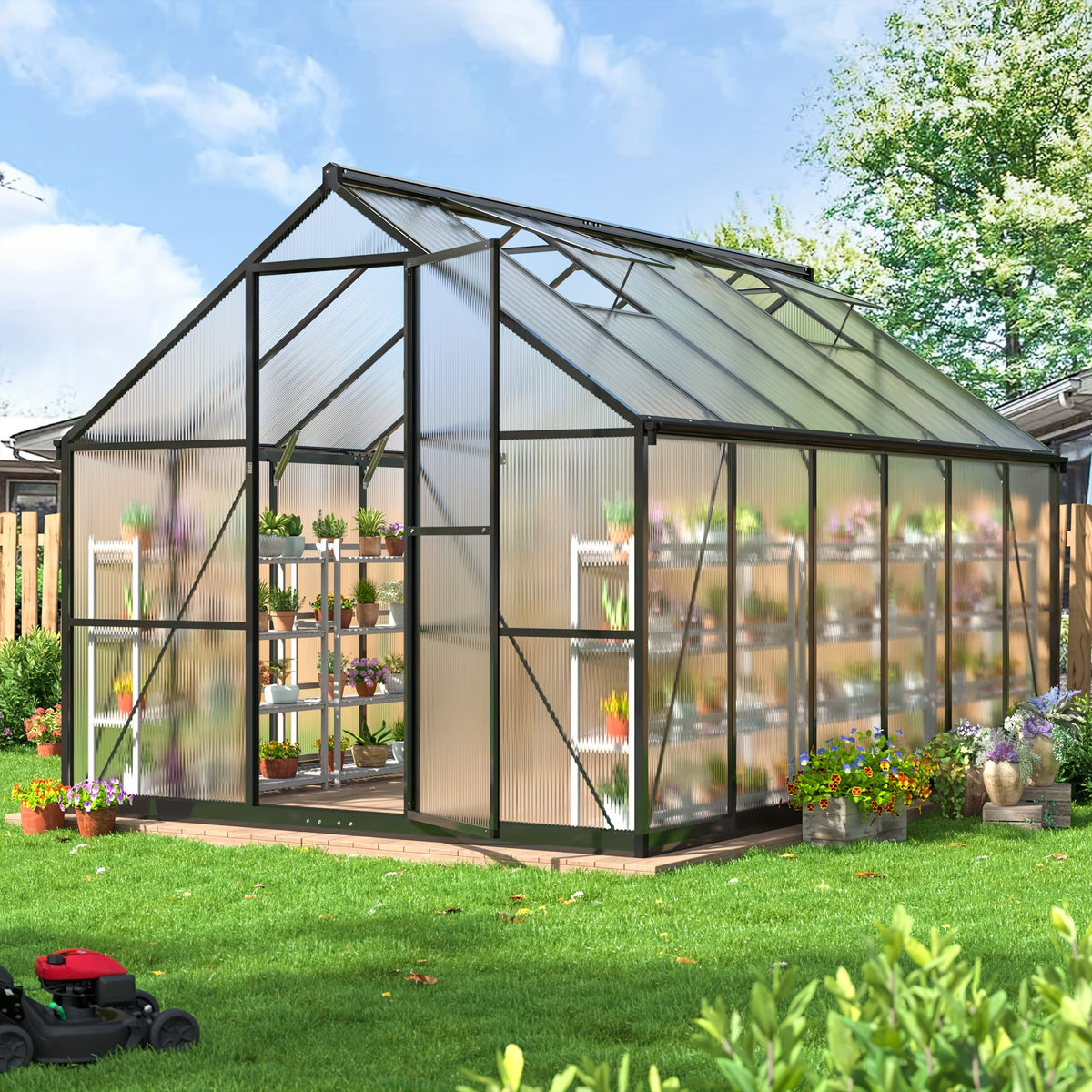 [Large Walk-in Greenhouse] VIWAT Greenhouse for Outdoors, Polycarbonate Greenhouse With Quick Setup Structure and Roof Vent, Aluminum Large Walk-in Greenhouse for Outside Garden Backyard, Garden Houses
