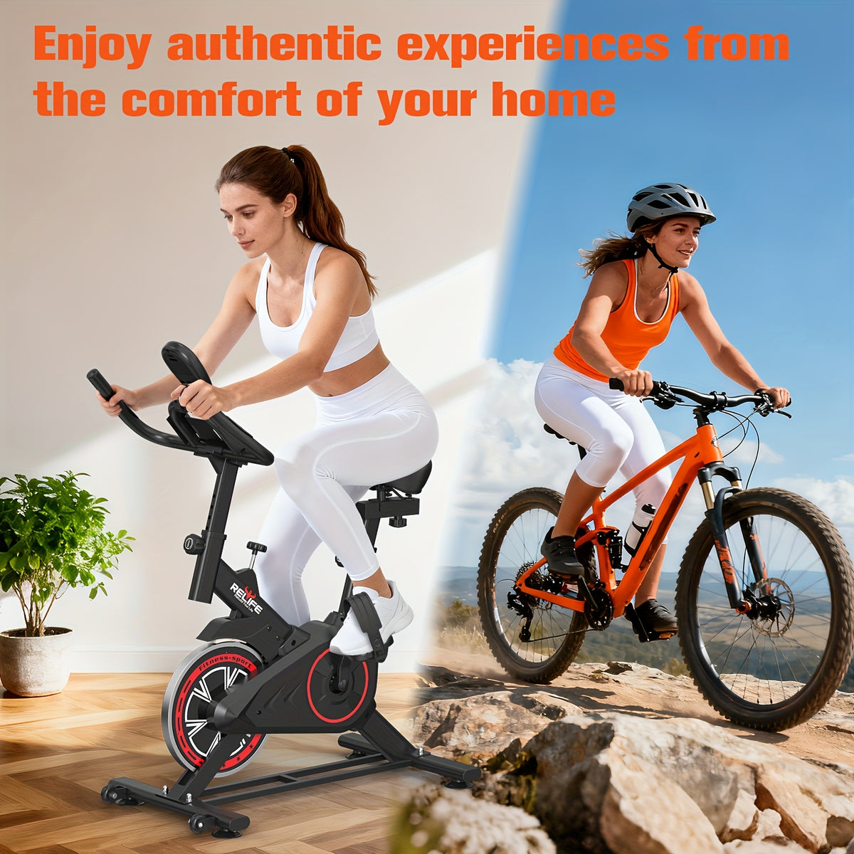 RELIFE Exercise Bike, Magnetic Indoor Cycling Bike, Ultra-Quiet Resistance, Tablet Mount & Ergonomic Seat Cushion, Home Gym Stationary Cycle for Cardio for All User, Indoor Bike/Brake Pad Stationary Bike, for Family, with Comfortable Saddle