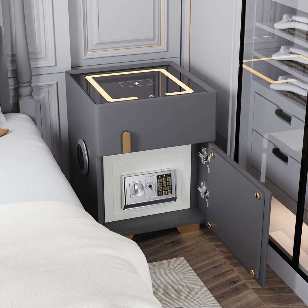 Light Luxury High-end Modern Double Drawer Safe Bedside Table, Multifunctional Bedside Table with Password Lock for Storing Valuable Items