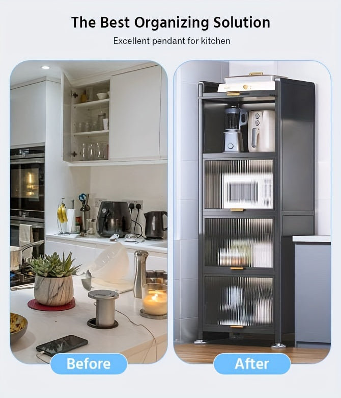 Joybos™ 5-Tier Narrow Multifunctional Metal Kitchen Storage Cabinet - Spacious Microwave Stand, Coffee Bar Shelf, Pantry Organizer, And Hutch for Kitchen, Living Room - Space-Saving, Durable, And Stylish, Standing Shelf, Standing Shelf