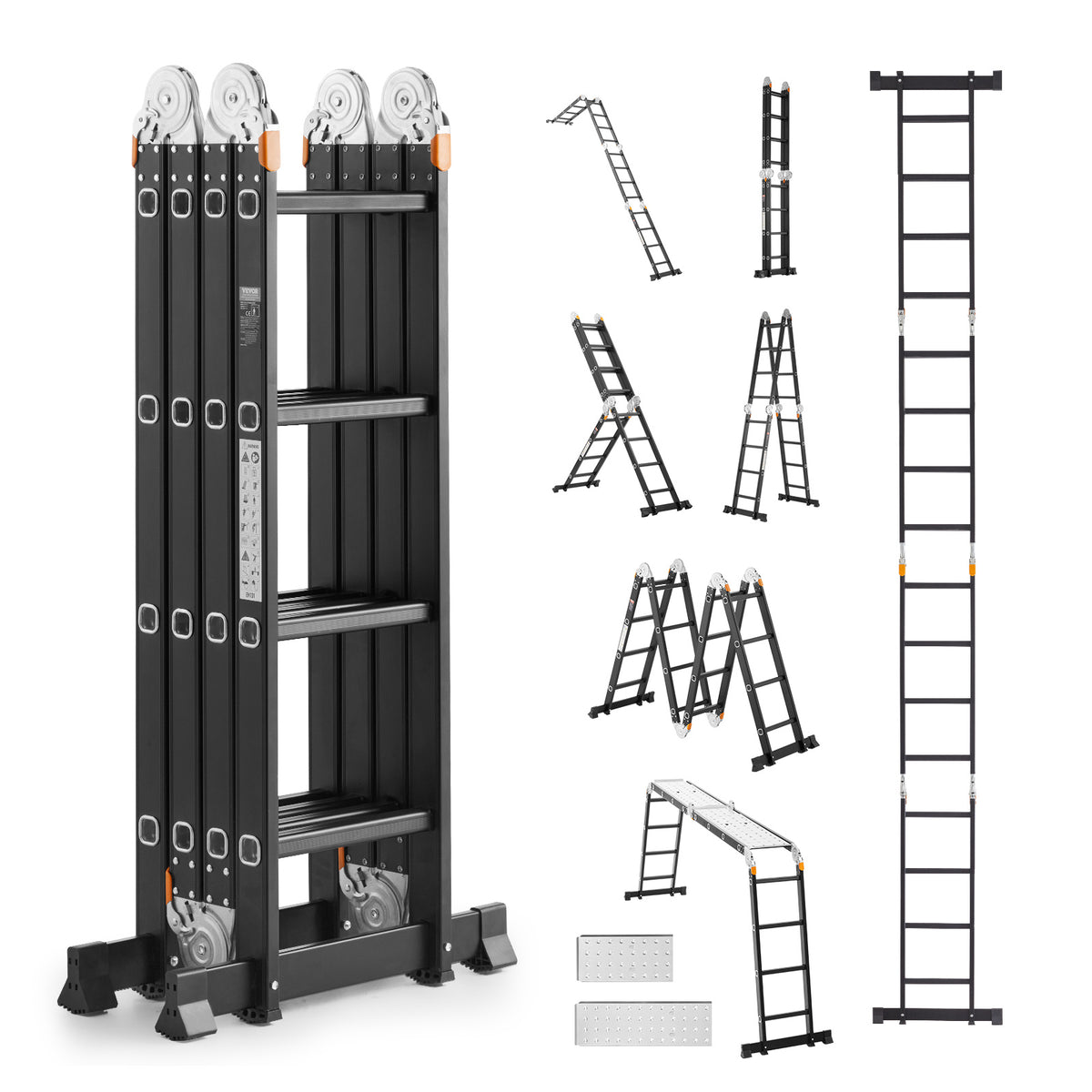 VEVOR Multi-Purpose Folding Ladder 7-in-1 3/4/5 Step 15.5ft with Scaffolding Plank/No accessories